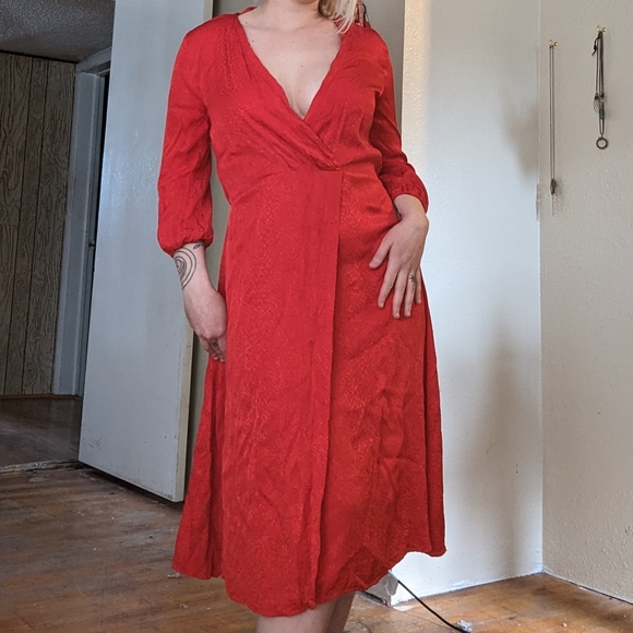 H&M Dresses Hm Snake Satin Red Wrap Style Dress Poshmark